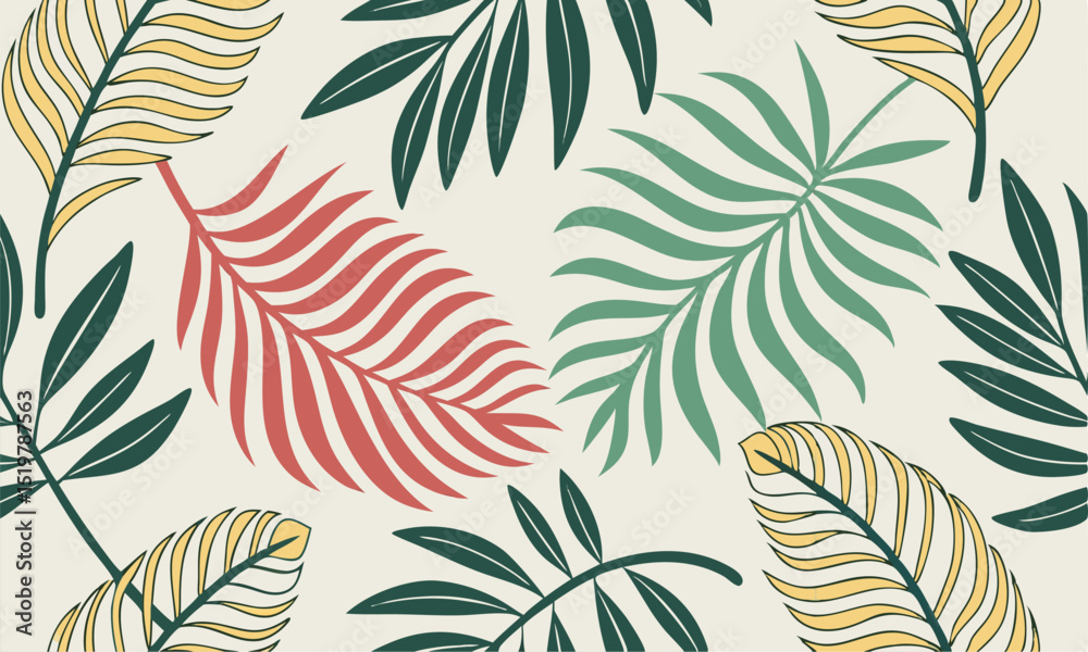 Fototapeta premium Summer Tropical Leaves Pattern Illustration