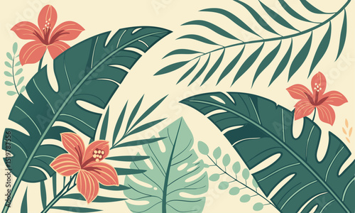 Summer Tropical Leaves Pattern Illustration