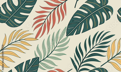 Summer Tropical Leaves Pattern Illustration