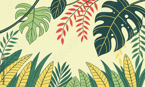 Summer Tropical Leaves Pattern Illustration
