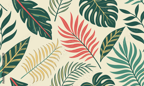 Summer Tropical Leaves Pattern Illustration