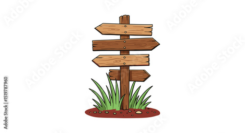 Directional wood signpost with grass guide