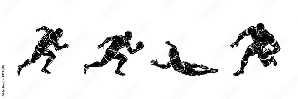 Fototapeta premium Vector Rugby Player Clipart Black Silhouette Design Set for Sports Themes