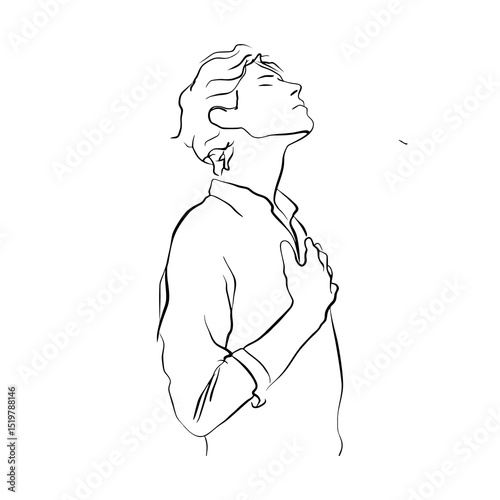 a minimalist line drawing of a person standing tall with a clenched fist over their heart