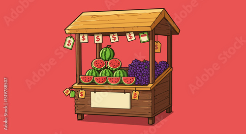 Fruit stand selling watermelon and grapes
