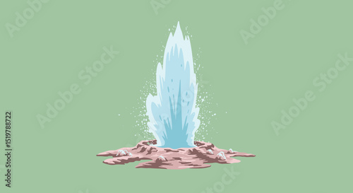Geyser eruption with hot water and steam