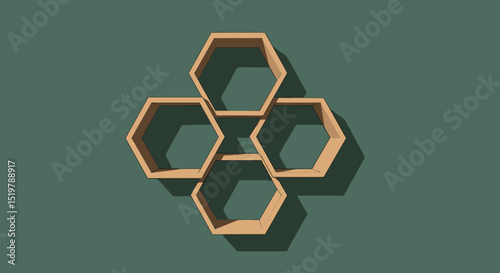Honeycomb shelves on green wall home interior