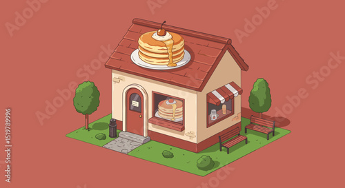 Pancake house shop building with rooftop pancakes