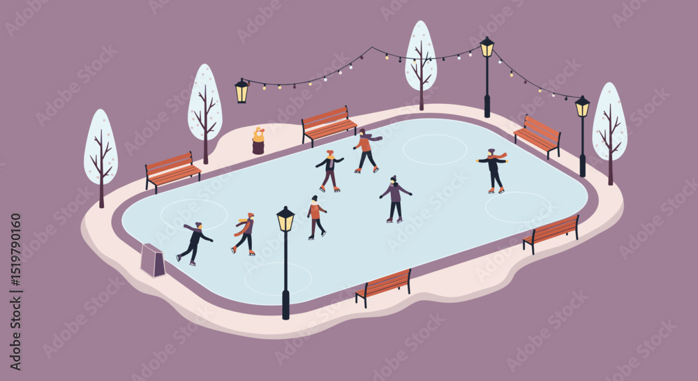 People ice skating on an outdoor rink