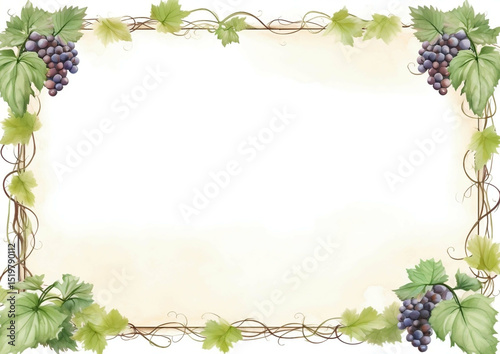 Wallpaper Mural Elegant Grapevine Border Frame Watercolor Illustration for Invitations, Cards, and Designs Torontodigital.ca