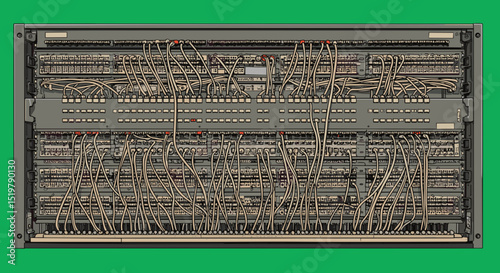 Patch panel with cables for networking infrastructure
