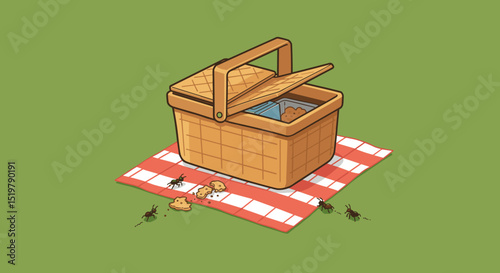 Picnic basket with ants and crumb cookies