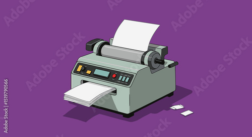 Retro printer machine with paper sheets output