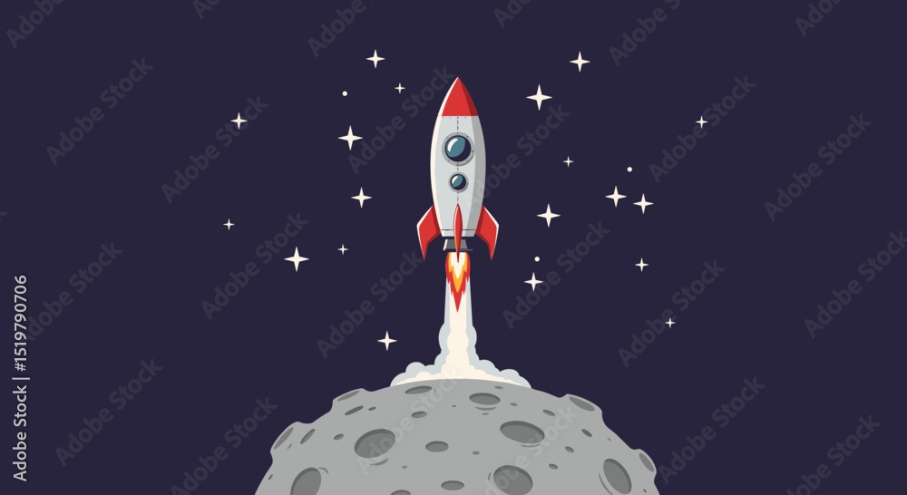 Rocket launch from moon surface into space