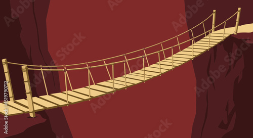 Rope bridge crossing canyon landscape background concept