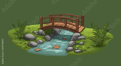 Small bridge over creek with green landscape
