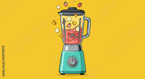 Smoothie blender with fruit banana and strawberry