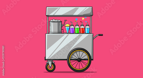 Snow cone cart colorful syrup and ice
