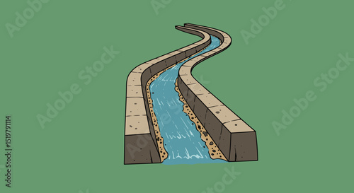 Stone aqueduct water channel flows through background