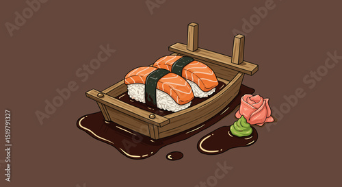 Sushi boat meal with ginger and wasabi