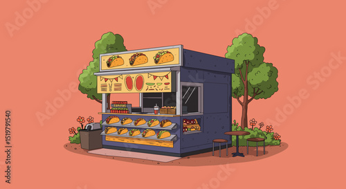 Taco stand food vendor outdoor dining concept