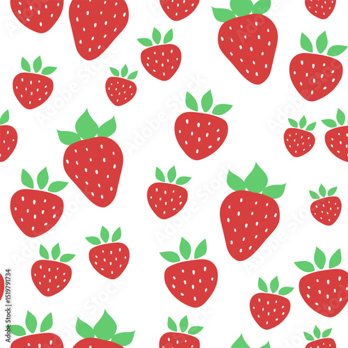 Strawberry vector seamless pattern. Red sweet strawberry. Summer illustration. Repeating print, berries pattern.