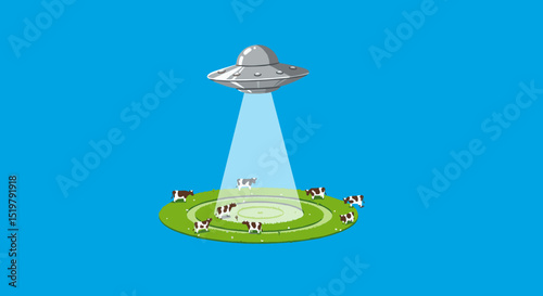 UFO abducting cows on crop circle