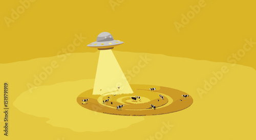 Ufo crop circle cows abduction concept