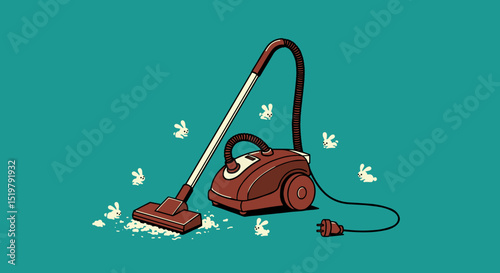 Vacuum cleaner sucking up bunnies illustration