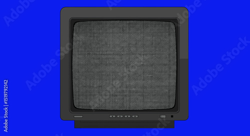 Vintage television set with static screen on blue