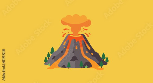 Volcano eruption nature scene with lava flow