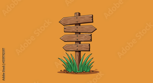 Wooden signpost with grass location directions