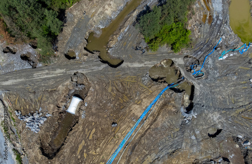 Aerial view of the pits and craters formed by the collapse of the Praid salt mine - Romania