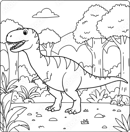 Cartoon animal vector outline set for children's coloring book with funny dinosaur illustrations