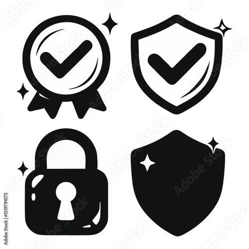 Security Icons: Guarantee, Shield, and Padlock Design