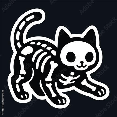 Cute cat skeleton illustration, cartoon vector art