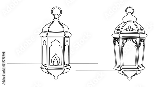Wallpaper Mural oriental lanterns line art traditional ramadan decoration minimal vector illustration Torontodigital.ca