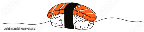 salmon sushi nigiri line art japanese food minimal vector illustration