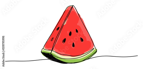 watermelon slice colored line art summer fruit minimal vector illustration