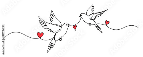 love doves with hearts – minimalist romantic line art