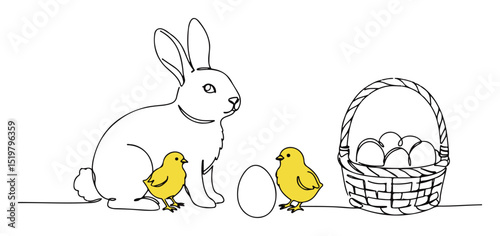 easter bunny with chicks eggs and basket
