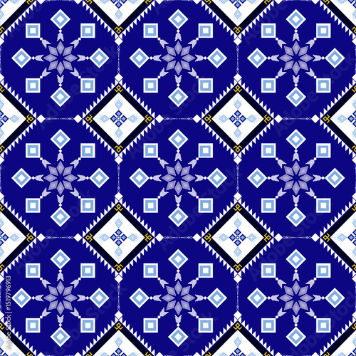 Geometric Ethnic pattern,Native American tribal fabric, tile, carpet, vector, illustration design, on navy blue background 
seamless geometric pattern
