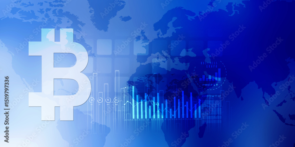 Obraz premium 2d rendering bitcoin sign with graph 