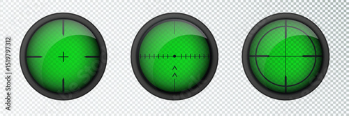Realistic sniper sight thermal imager. Sniper scope with measurement thermal imager marks template. Sniper scope crosshairs view. Realistic vector optical sight.