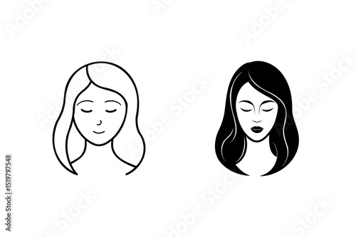 Minimalist beauty illustration showing women with closed eyes in black and white vector designs