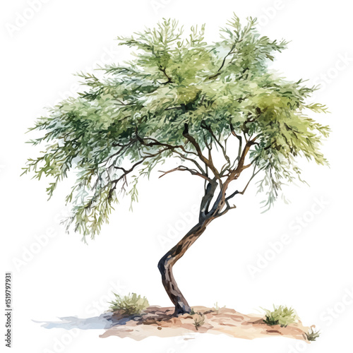 watercolor vector of A Tamarisk Tree, high quality, isolated on a white background.