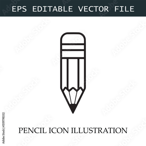 Pencil Icon Black and White Vector Design Image Illustration
