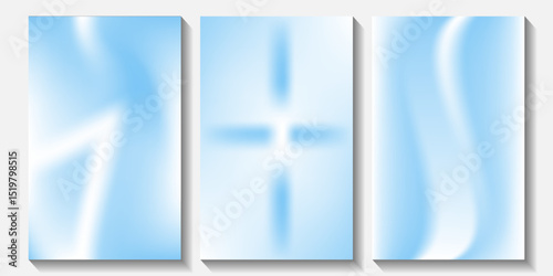 Aesthetic clear blue sky set. Summer season blue pastel colored vertical vector banner. Blurred sky gradient background. Simple soft light backdrop. Gradient template design for poster, social post
