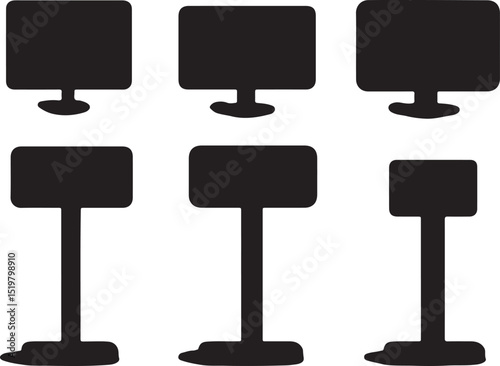 Black Silhouette Icon Set of Computer Monitors and Information Kiosks: Vector Graphics for Website Design and User Interface Elements