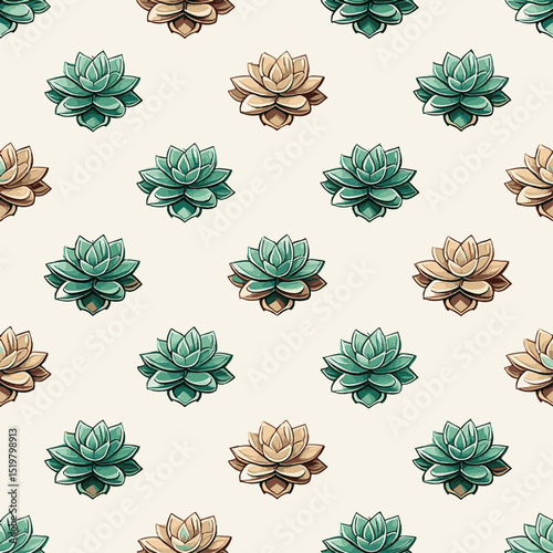 simple illustration on white background; isolated succulents; repeating pattern
